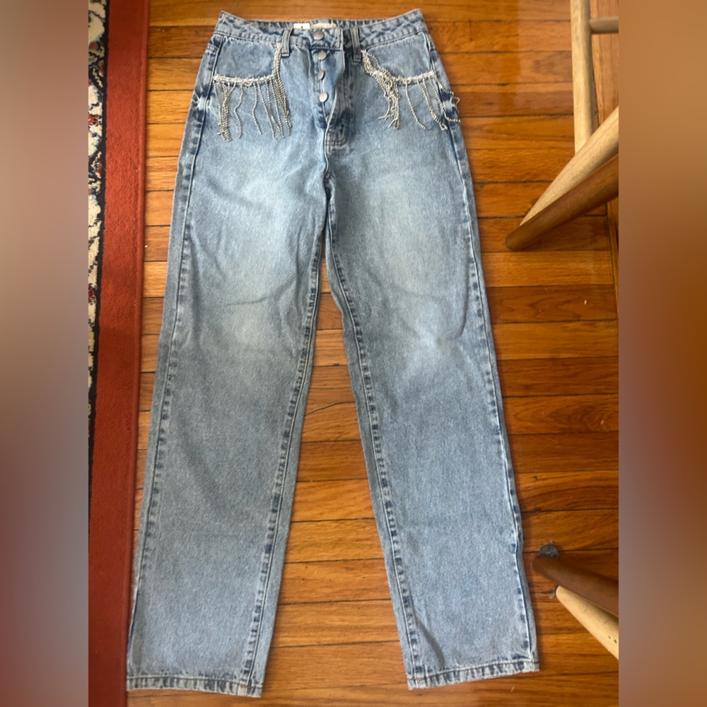 Rhinestone Fringe Jeans